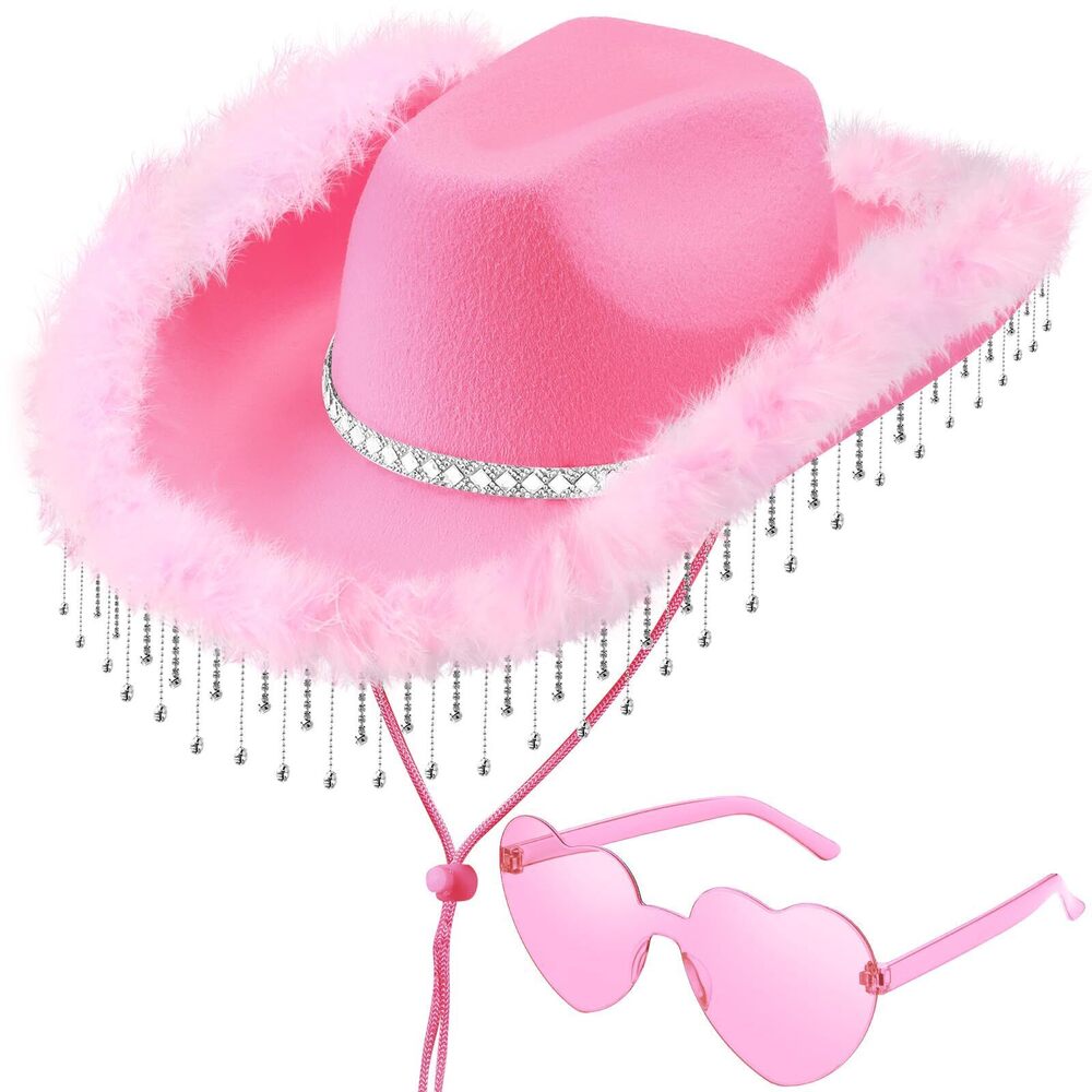 1739 Cowboy Hat With Heart Sunglass Cowgirl Feathers Boa Brim